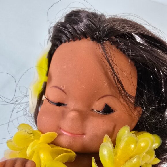 Vintage Anekona Hawaii Hula Girl Doll Hong Kong Yellow Lei Grass Skirt 5" Aloha - Picture 8 of 12